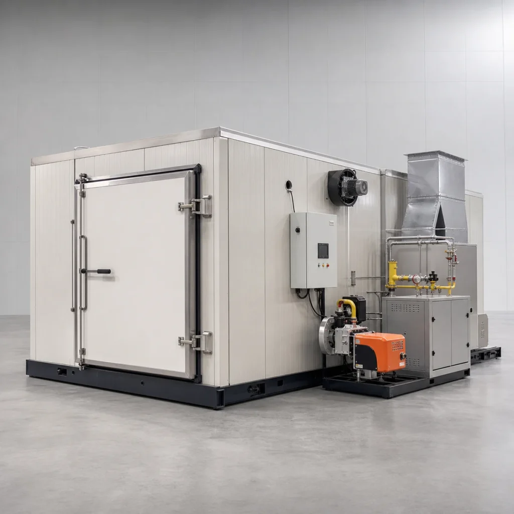 1 ton gas drying room configuration illustration with burner and hot-air circulation system